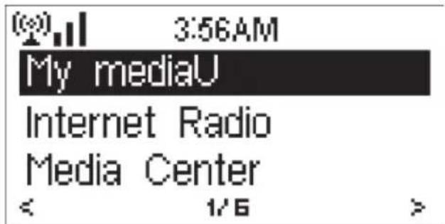 (0) 3:56AM My mediaU Internet Radio Media Center < 1/5 >