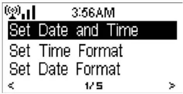 (0) 3:56AM Set Date and Time Set Time Format Set Date Format < 1/5 >