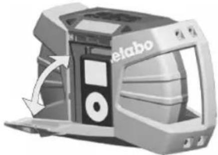 METABO PowerMaxx RC 12 - Külső audioforrás (pl. MP3-lejátszó) csatlakoztatása, bekapcsolása és behelyezése: - 1