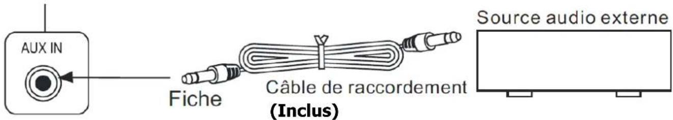 AUX IN Fiche Câble de raccordement (Inclus) Source audio externe