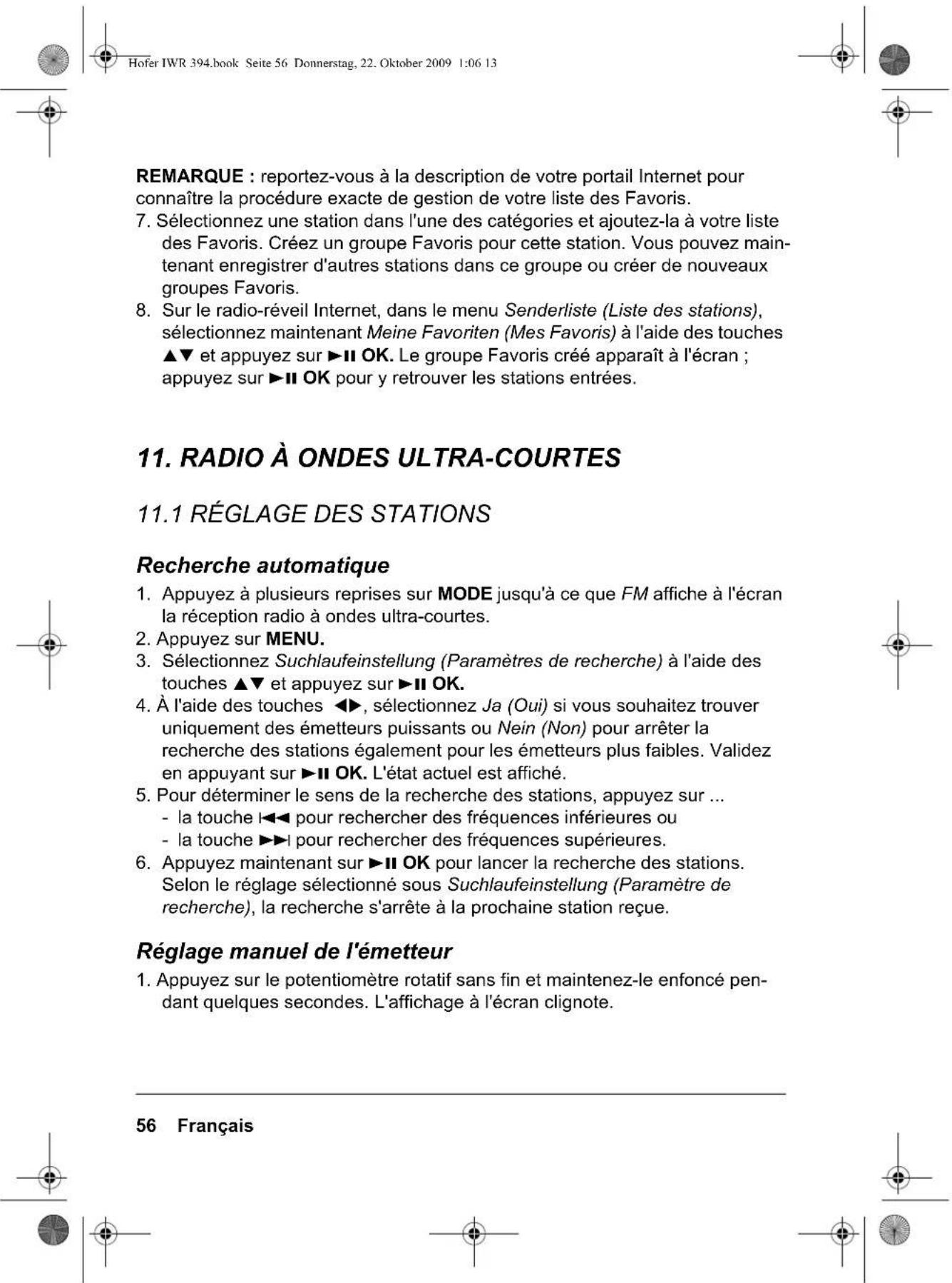 Tevion IWR 394 - Enregistrement des favoris - 1