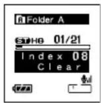 OLYMPUS DS71 - Appuyez sur la touche ERASE pendant environ 2 secondes sur l'affichage du numéro d'index ou d'une marque temp. - 1