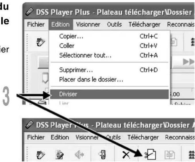 OLYMPUS DS71 - Sélectionnez [Diviser] à partir du menu [Edition] ou appuyez sur le bouton 📋. - 1