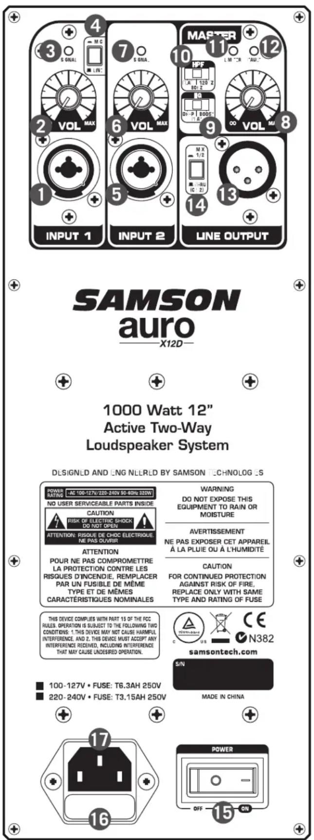 SAMSON Auro X15D - Rear Panel Layout - 1