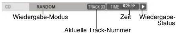 CD RANDOM TRACK 33 TIME 0:25:58 Wiedergabe-Modus Zeit Wiedergabe- Status Aktuelle Track-Nummer