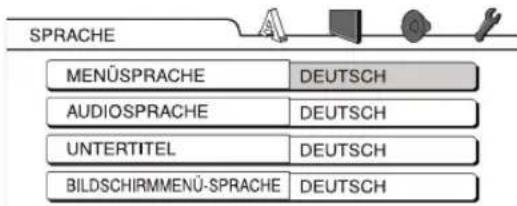 SPRACHE MENÜSPRACHE DEUTSCH AUDIOSPRACHE DEUTSCH UNTERTITEL DEUTSCH BILDSCHIRMMENÜ-SPRACHE DEUTSCH