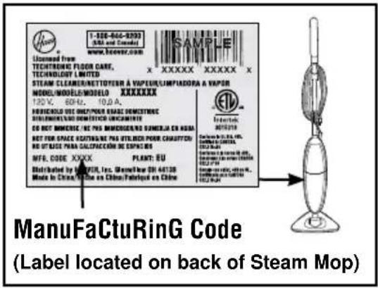 HOOVER TwinTank Steam Mop - MFG.CODE - 1