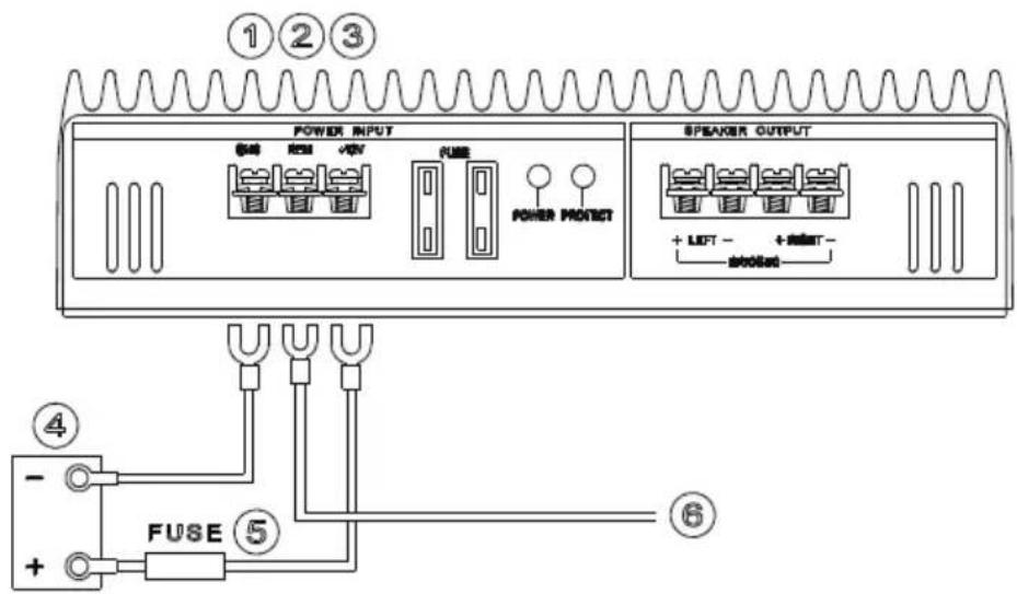 ①②③ POWER INPUT ④ FUSE ⑤ SPEAKER OUTPUT + LIFT - + RUBST - #00547 ⑥ - +