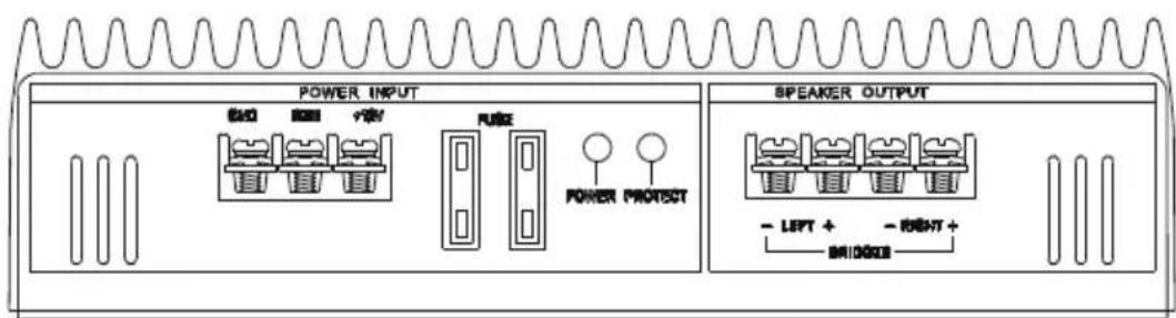 POWER INPUT SOD RUBB VREF RUBE POWER PROTECT SPEAKER OUTPUT - LEFT + - RIGHT + BRIDGE
