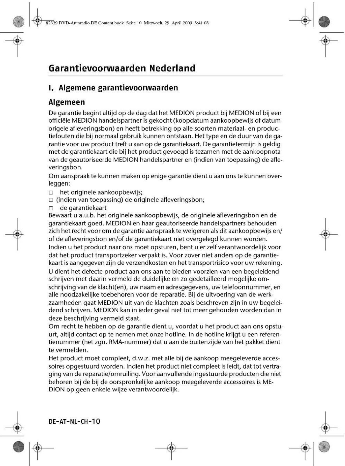 MEDION P 62010 - Besondere Garantiebedingungen für die Vorort Reparatur bzw. den Vorort Austausch - 1