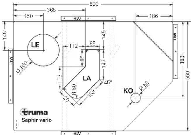 TRUMA Saphir Vario - Dimensions pour le montage - 1