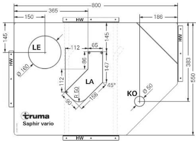 TRUMA Saphir Vario - Maße für den Einbau - 1