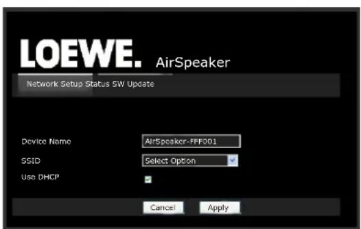 LOEWE AirSpeaker ID - Kabelloses Netzwerk - Konfigurationsseite - 1