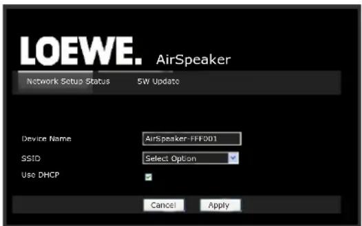 LOEWE AirSpeaker ID - Vezeték nélkūli halózat - Konfigurációs oldal - 1