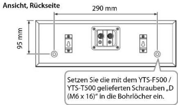 Ansicht, Rückseite 290 mm 95 mm Setzen Sie die mit dem YTS-F500 / YTS-T500 gelieferten Schrauben „D (M6 x 16)" in die Bohrlöcher ein.
