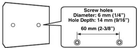 Screw holes Diameter: 6 mm (1/4") Hole Depth: 14 mm (9/16") 60 mm (2-3/8")