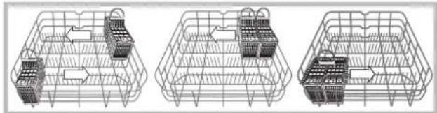 INDESIT DFP 273 NX - Exemples de rangement dans le panier à couverts - 1