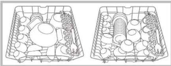 INDESIT DFP 273 NX - Loading examples for the upper rack - 1