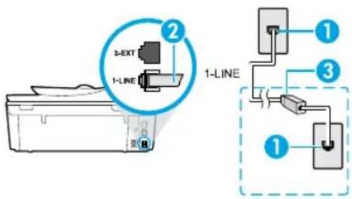 HP Officejet 5744 - Se a LINHA TELEFONICA é usada somente para fax - 1