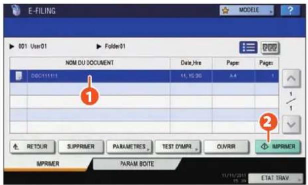 TOSHIBA EStudio 456SE - ① Sélectionnez le document que vous souhaitez imprimer, puis ② appuyez sur [IMPRIMER]. L'impression commence. - 1