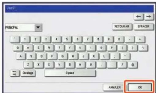 TOSHIBA EStudio 456SE - Saisissez le nom d'utilisateur (128 lettres au maximum) et appuyez sur la touche [OK]. - 1
