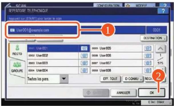 TOSHIBA EStudio 456SE - ① Spécifiez l'adresse e-mail puis ② appuyez sur [OK]. - 1