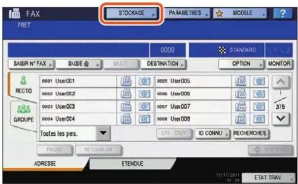 TOSHIBA EStudio 456SE - Appuyez sur la touche [STOCKAGE] sur l'écran tactile. - 1