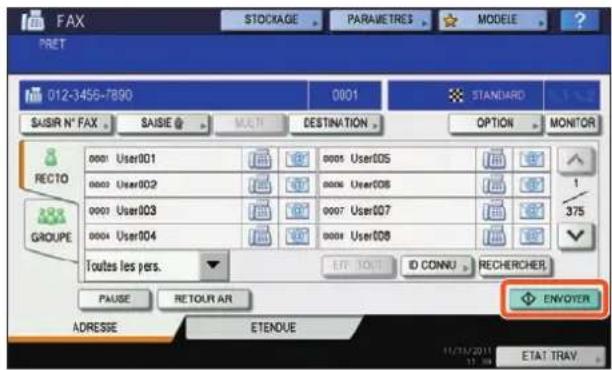 TOSHIBA EStudio 456SE - Appuyez sur la touche [ENVOYER] de l'écran tactile. L'envoi du fax démarre. - 1