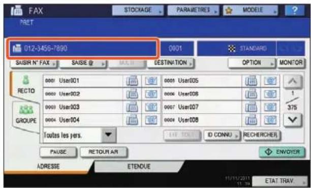 TOSHIBA EStudio 456SE - Saisissez le numéro de fax du destinataire en appuyant sur la touche [SAISIE No. FAX] de l'écran tactile ou sur les touches numériques du tableau de bord. - 1