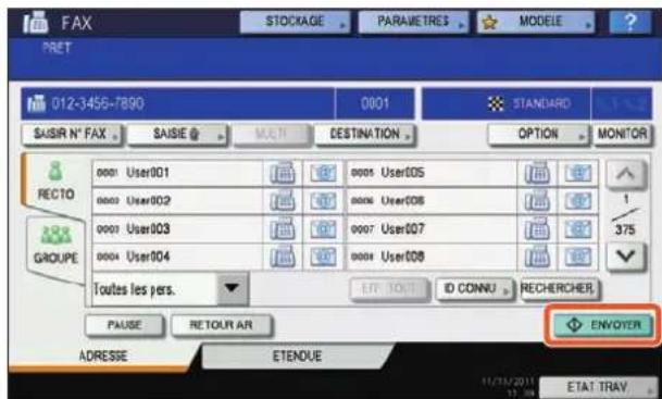 TOSHIBA EStudio 356SE - Appuyez sur la touche [ENVOYER] de I'écran tactile. L'envoi du fax démarre. - 1