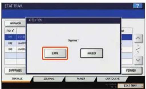 TOSHIBA EStudio 356SE - Appuyez sur [SUPPRIMER] dans I'ecran de confirmation. La transmission réservée est supprimée. - 1