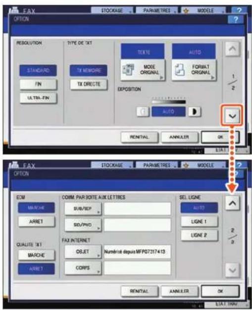 TOSHIBA EStudio 356SE - La page des paramètres de transmission apparaît. Appuyez sur la touche ou pour changer de page. - 1