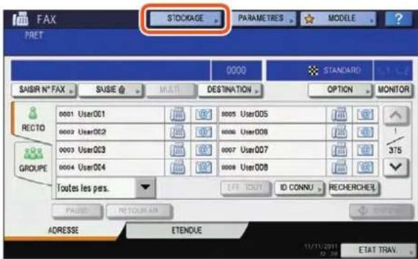 TOSHIBA EStudio 356SE - Appuyez sur la touche [STOCKAGE] sur I'ecran tactile. - 1
