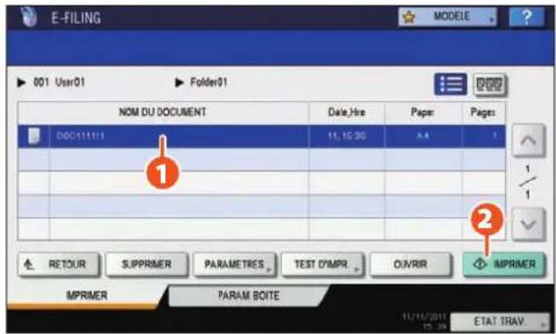TOSHIBA EStudio 356SE - 1 Sélectionnez le document que vous souhaitez imprimer, puis 2 appuyez sur [IMPRIMER]. L'impression commence. - 1
