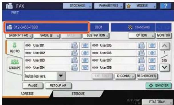 TOSHIBA EStudio 356SE - Saisissez le numero de fax du destinataires en appuyant sur la touche [SAISIE No. FAX] de l'écran tactile ou sur les touches numériques du tableau de bord. - 1