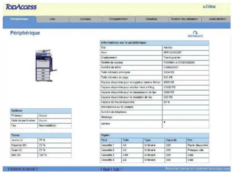 TOSHIBA EStudio 4520c - Page principale TopAccess - 1