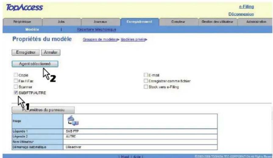 TOSHIBA EStudio 4520c - Cochez la case [SMB/FTP/AUTRE] et cliquez sur [Agent selectionné]. - 1