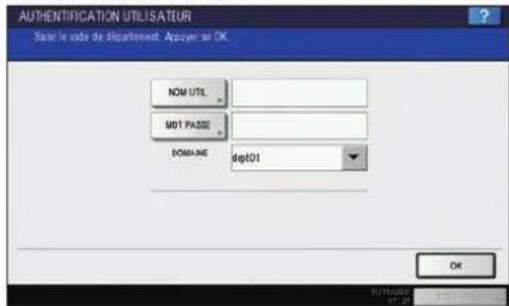 AUTHENTICATION UTILISATEUR Saur le code de département. Appuyer sur OK. NOM UTL MOT PASSE DOMAINE deg101 OK