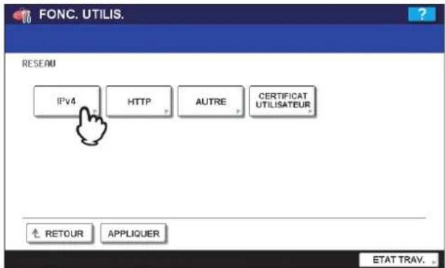 FONC. UTILIS. RESEAU IPv4 HTTP AUTRE CERTIFICAT UTILISATEUR RETOUR APPLIQUER ETAT TRAV.