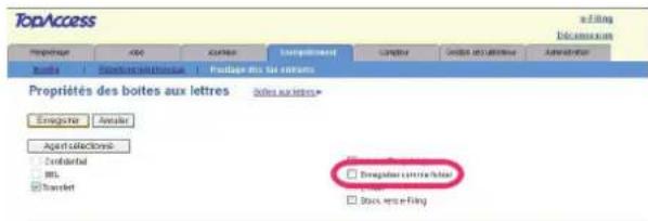 TopAccess Propriété AUX AUXIE Environnement Climbre Coûche et d'ouvrain Administrative Nombre Séchelles et équivalent Pratégie des tax entraints Propriétés des boîtes aux lettres Enrolles aux lettres* Enrolles Avantier Agent collections: Confidential MIL Transfert Emergency service lists Stous, en un-filing