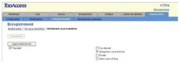 TopAccess e-Filing Deconnection Registration Journal Journal Enrollment Consulta Email to https://www.103.com/ Administration Confirmation Publication Enrollment Journal's De-hisense Enregistrement Journal's Journal | Journal's Transfers | S&D Internet journal transfers Enregistrement Agent selections Transfer □ Fax Internet □ Enregistre l'oume Elierer □ E-mail □ Stock info e-Filing