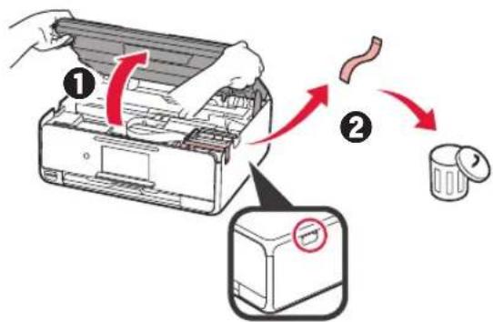 CANON Pixma TS8000 - Retrait des matériaux d'emballage / Mise sous tension de l'imprimante - 3
