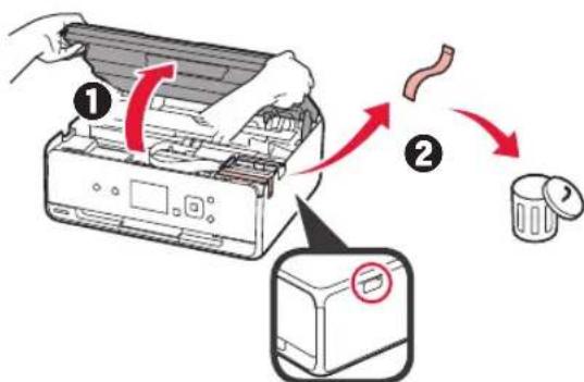 CANON Pixma TS5000 - Retrait des matériaux d'emballage / Mise sous tension de l'imprimante - 3