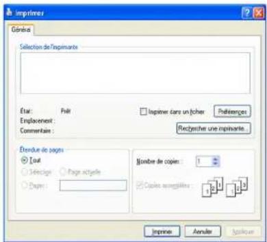 Imprimer Général Selection de Inprimants Etat: Fail Enplacement: Commentaire: Inpatient dans un folder Publiennes Recherche une inprimante Dendue de pages Out Sècège Page actuelle Dupers: Nombre de copies: Copies associées: Imprime Annuler Applicier