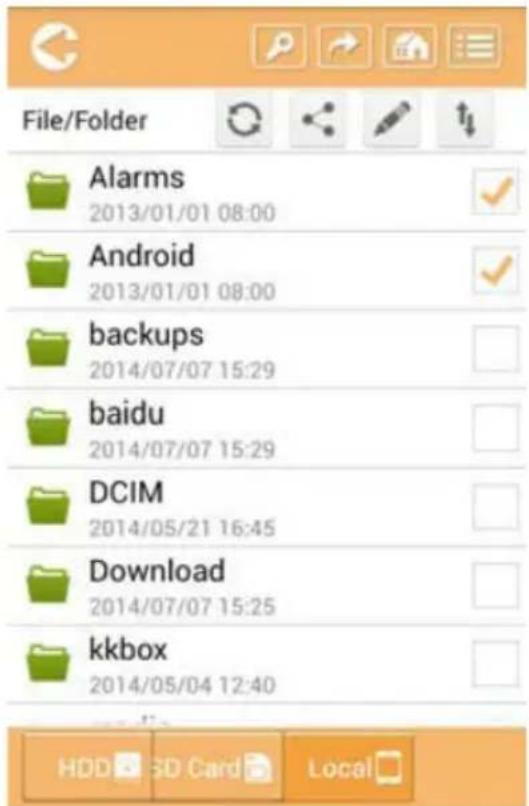 File/Folder Alarms 2013/01/01 08:00 Android 2013/01/01 08:00 backups 2014/07/07 15:29 baidu 2014/07/07 15:29 DCIM 2014/05/21 16:45 Download 2014/07/07 15:25 kkbox 2014/05/04 12:40 HDD 3D Card Local