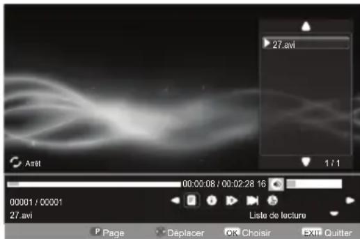 27.avi Areal 00:00:08 / 00:02:28 16 00001 / 00001 27.avi P Page Déplacer Choisir EXI Quitter