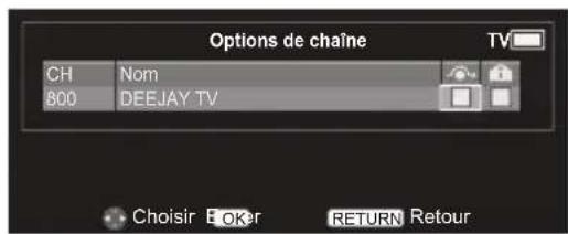 Options de chaîne CH Nom 800 DEEJAY TV Choisir E OKR RETURN Retour