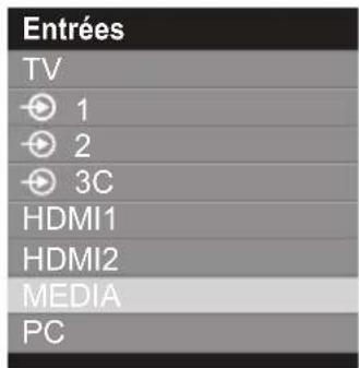 Entrées TV 1 2 3C HDMI1 HDMI2 MEDIA PC