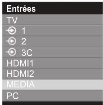 Entrées TV 1 2 3C HDMI1 HDMI2 MEDIA PC