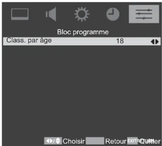 TOSHIBA 22AV615DG - Utilisez ou pour régler classe. par âge pour un âge entre 4~18 ou choisissez aucun pour désactiver cette fonction. - 1